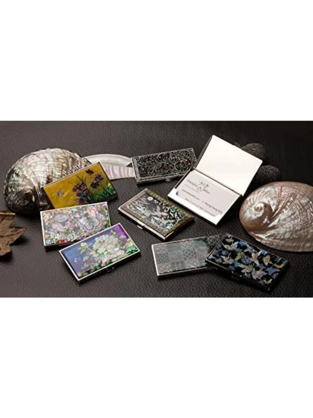 Elegant Mother of Pearl RFID Blocking Business Card Holder & Slim Wallet